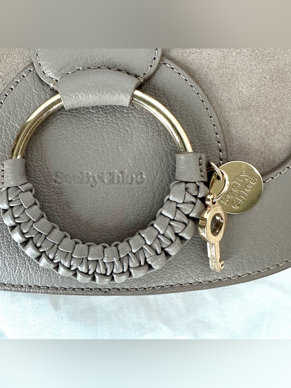 New See by Chloé Hana Suede & Leather Shoulder Bag in Motty Grey - Picture 13 of 16
